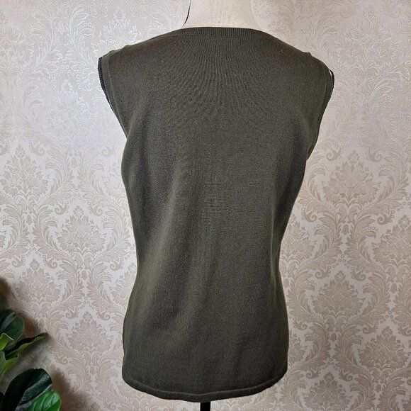 Lafayette 148 Size Medium Dark Olive Green Tank Top and Shawl Collar Sweater - Picture 9 of 15